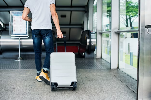 A man walks in with a carry-on
