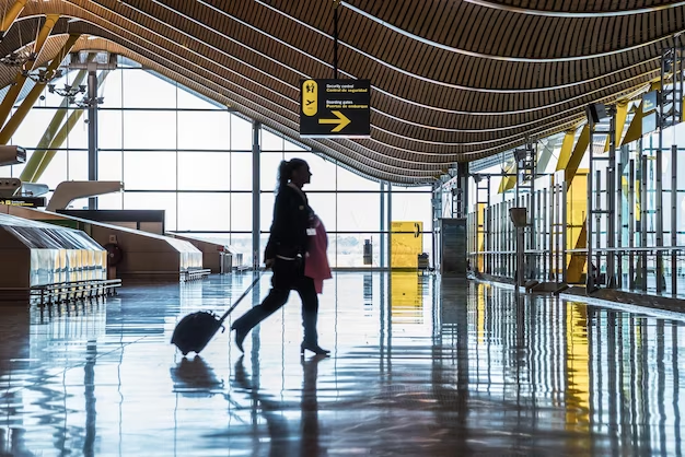 Girl walking with a suitcase to board the plane